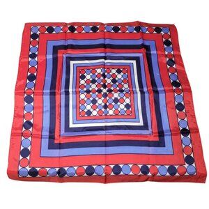 Square Scarf Blue Red Japan Acetate Womens‎ Soft Vintage Geometric USA 24 Inch